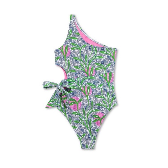 Women's One Shoulder
High Leg Cheeky Cut Out One Piece
Swimsuit  Floral  L - Picture 4 of 5